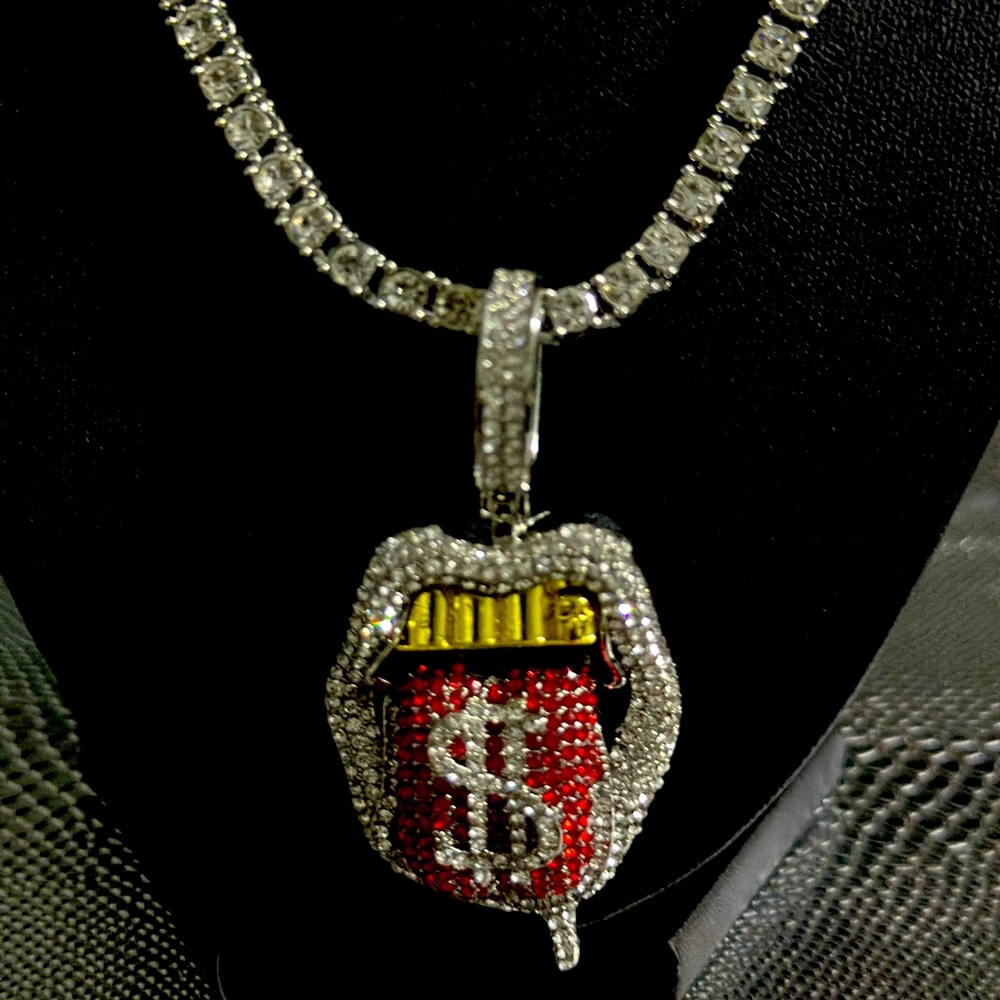 Red and Silver  Bling Chain and Charm Set Unisex
